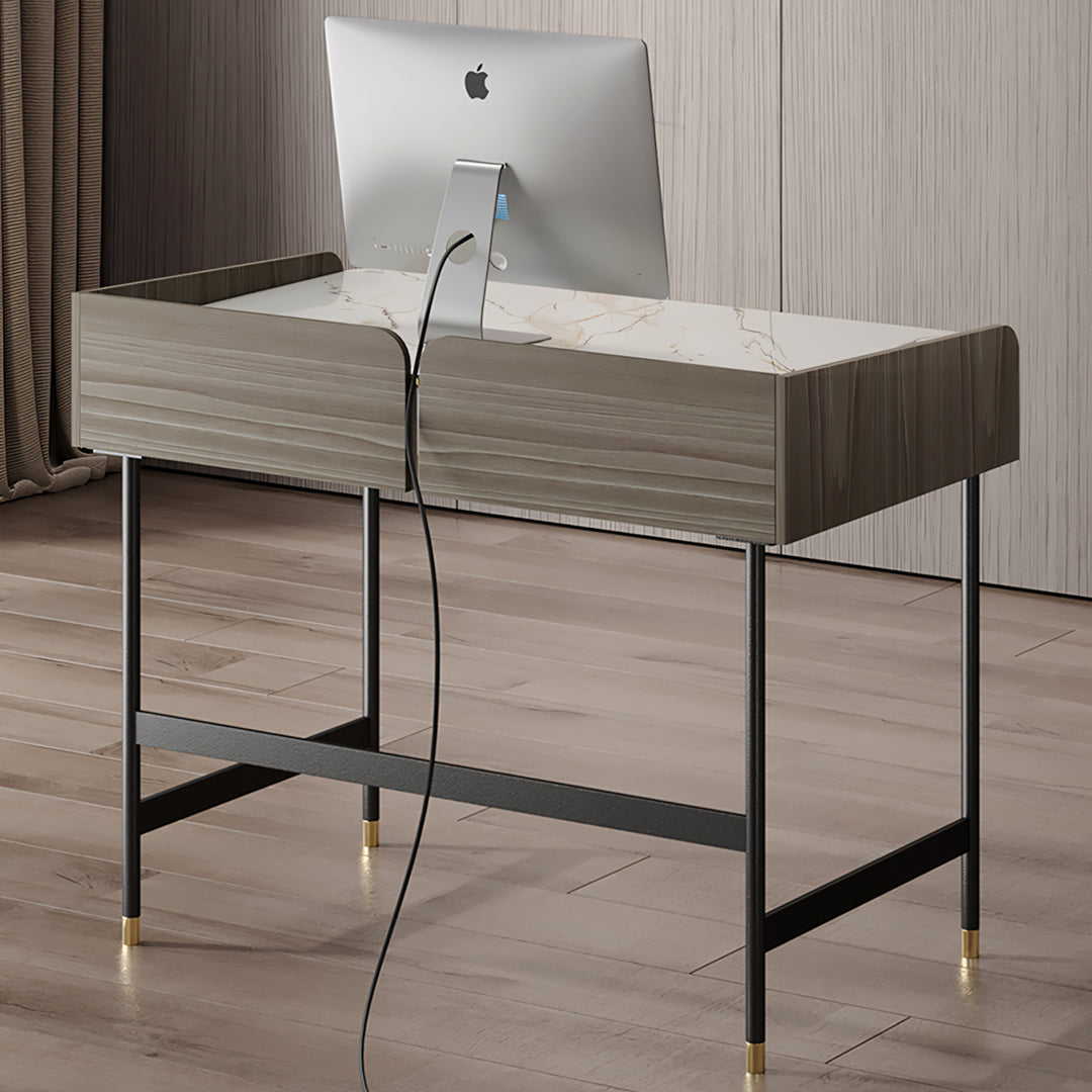 Mateo Office Desk With Drawers, With Shelves-Weilai Concept-Weilai Concept