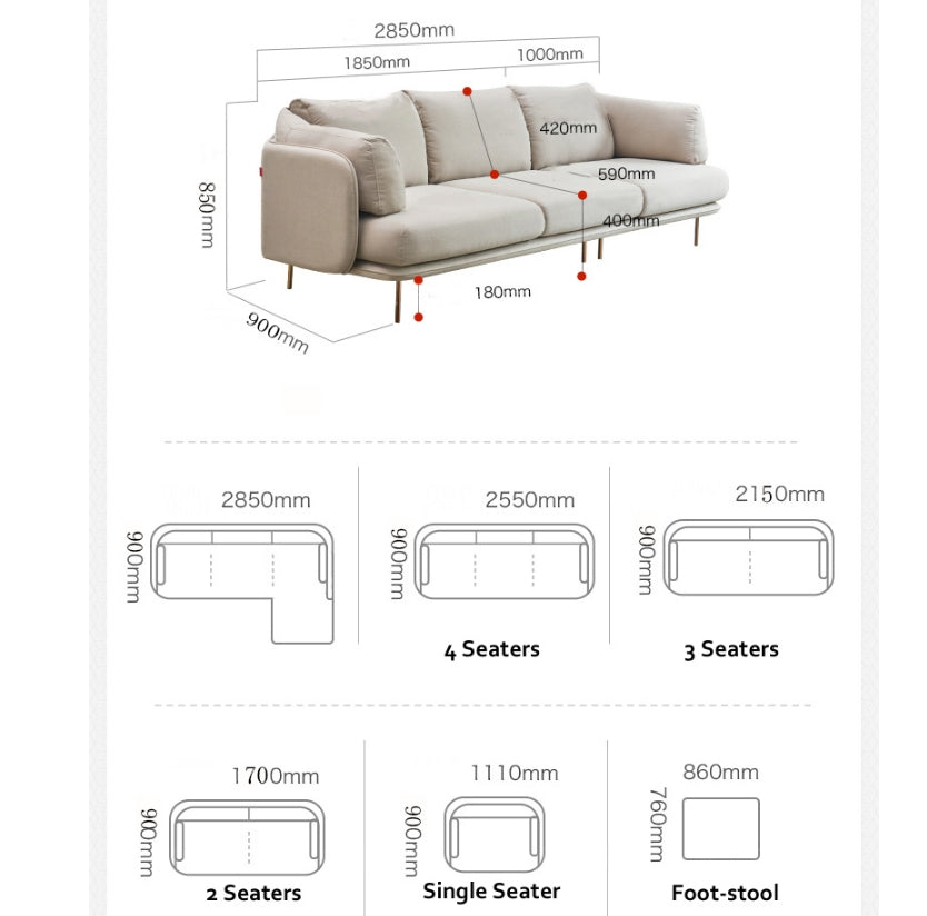 U182 Two Seater, Three Seater, Four Seater Corner Sofa, Off-White Cotton Linen-Weilai Concept-Weilai Concept