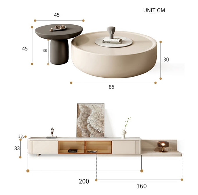 Eudora Modern Nesting Coffee Table Set With TV Stand, Cream And Grey-Weilai Concept-Weilai Concept