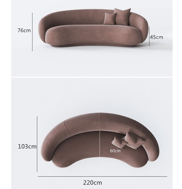 Romelia Three Seater Curved Sofa, Velvet-Weilai Concept-Weilai Concept
