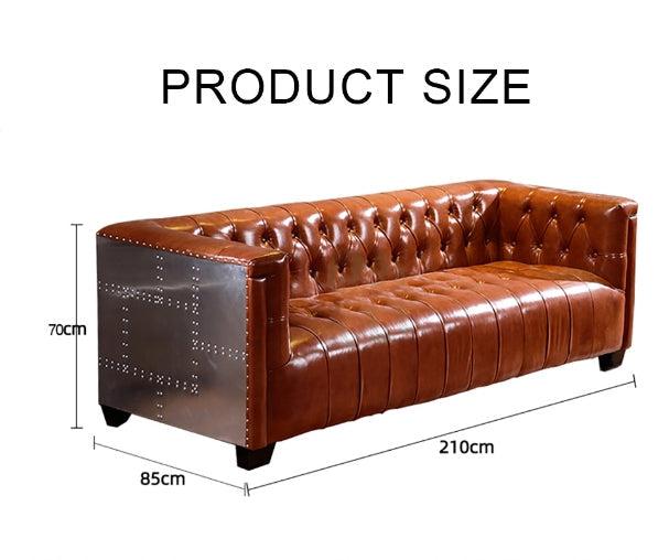 Aviator Three Seater Sofa, Real Leather And Aluminium-Sofas-Weilai Concept-Weilai Concept