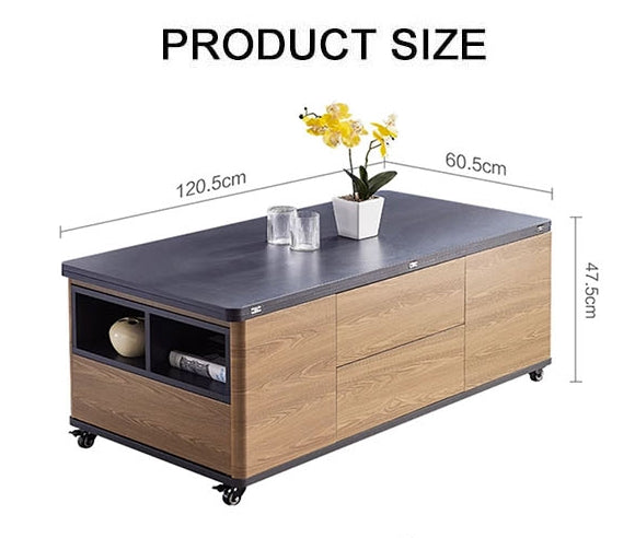 Ruby Lift Top Coffee Table, Multi-Functional Foldable Coffee Table, Walnut & Black-Weilai Concept-Weilai Concept