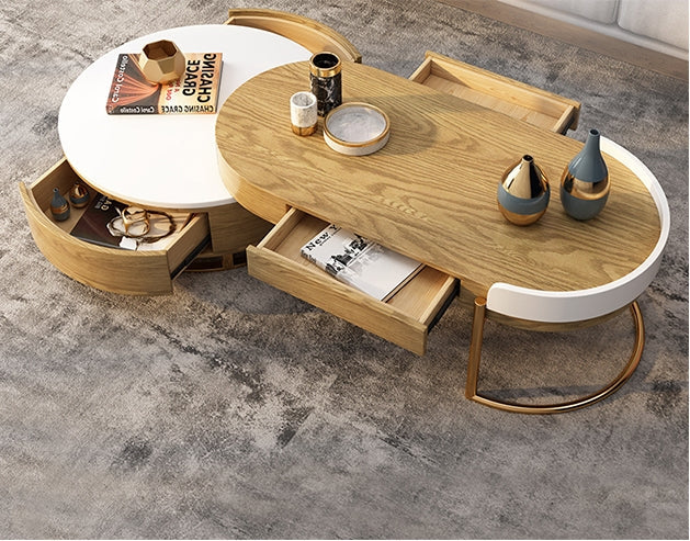 Ouezzane Nesting Coffee Table Set, With TV Stand, Oak-Weilai Concept-Weilai Concept