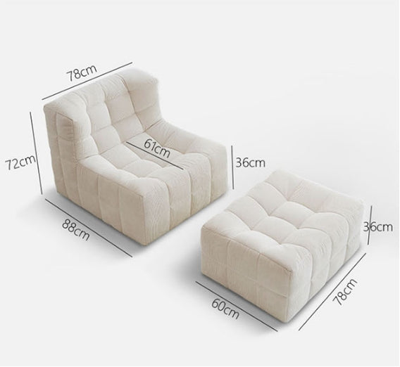 Bernice White Loung Chair And Ottoman, White Corduroy-Weilai Concept-Weilai Concept