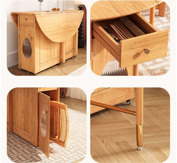 Ainsley Folding Extendable Dining Table, Wood-Weilai Concept-Weilai Concept