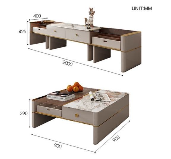 Coz Regid Square Coffee Table With TV Stand-Weilai Concept-Weilai Concept
