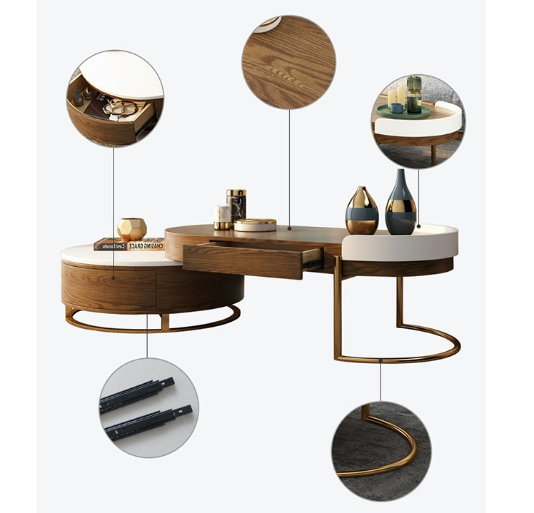 Ouezzane Nesting Coffee Table Set, With TV Stand, Oak-Weilai Concept-Weilai Concept