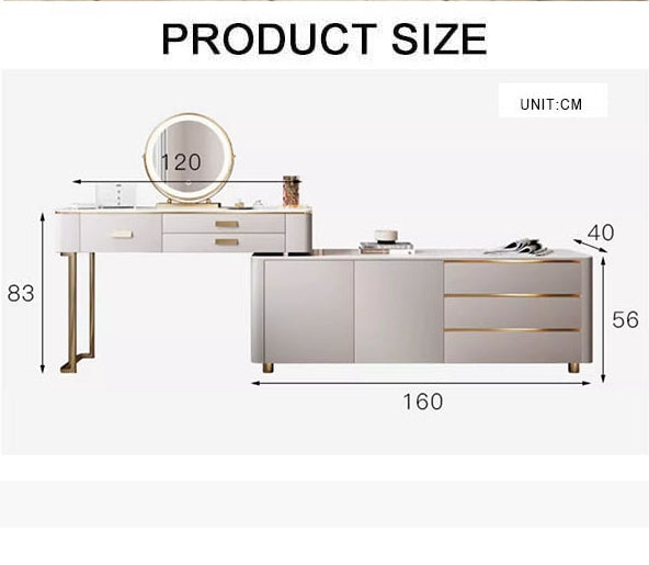Della Dressing Table With Sideboard, Corner Dressing Table, Extendable-Weilai Concept-Weilai Concept