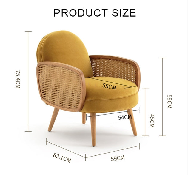 Cane Rattan Armchair, Velvet-Weilai Concept-Weilai Concept