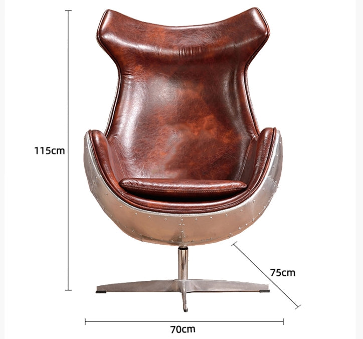 A3 Aviator Egg chair, Brown Leather, Aluminium-Weilai Concept-Weilai Concept