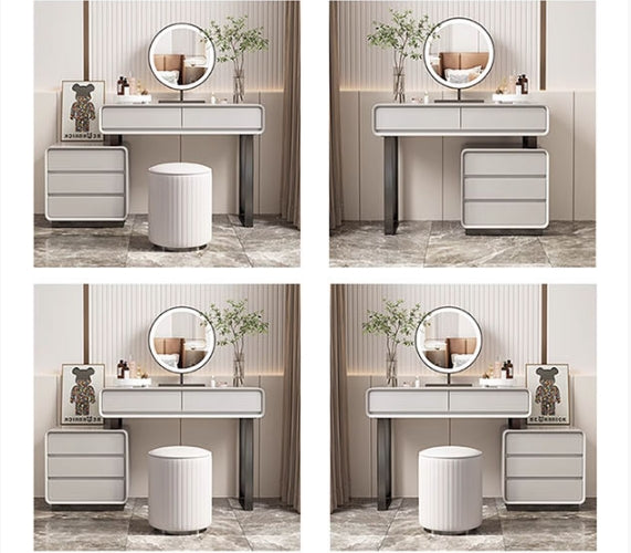 Dobson Dressing Table With LED Mirror, Cream Grey-Weilai Concept-Weilai Concept