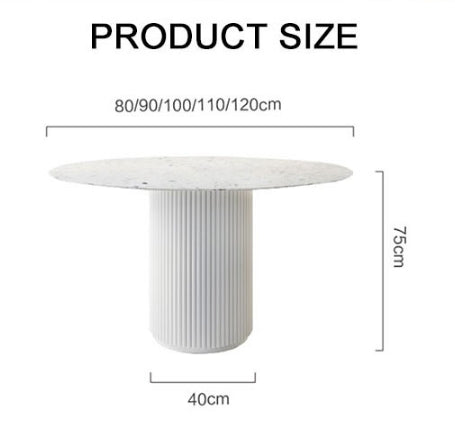 Cracky White Round Dining Table, Premium Terrazzo And Wood Base-Weilai Concept-Weilai Concept