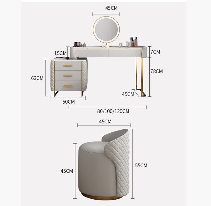 Allurea Dressing Table With LED Mirror, Greyish Cream-Weilai Concept-Weilai Concept
