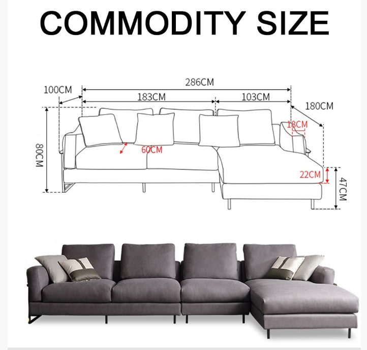 H92 Grey Four Seater Corner Sofa, Leathaire, Multiple Color-Weilai Concept-Weilai Concept