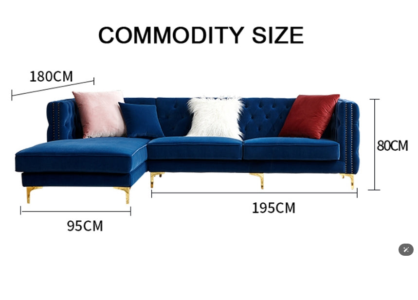 WH215 Three Seater Corner Sofa, Velvet-Weilai Concept-Weilai Concept
