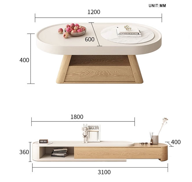 Quentina Coffee Table Oval, With TV Stand-Weilai Concept-Weilai Concept