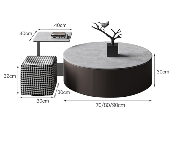 Alvis Coffee Table Set With Stool, Sintered Stone-Weilai Concept-Weilai Concept