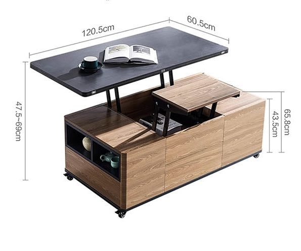 Ruby Lift Top Coffee Table, Multi-Functional Foldable Coffee Table, Walnut & Black-Weilai Concept-Weilai Concept
