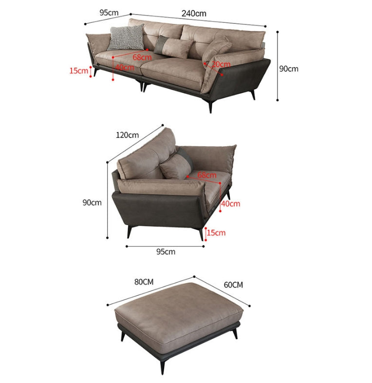 Ozzie Two Seater, Three Seater, Four Seater Sofa, Leathaire-Weilai Concept-Weilai Concept