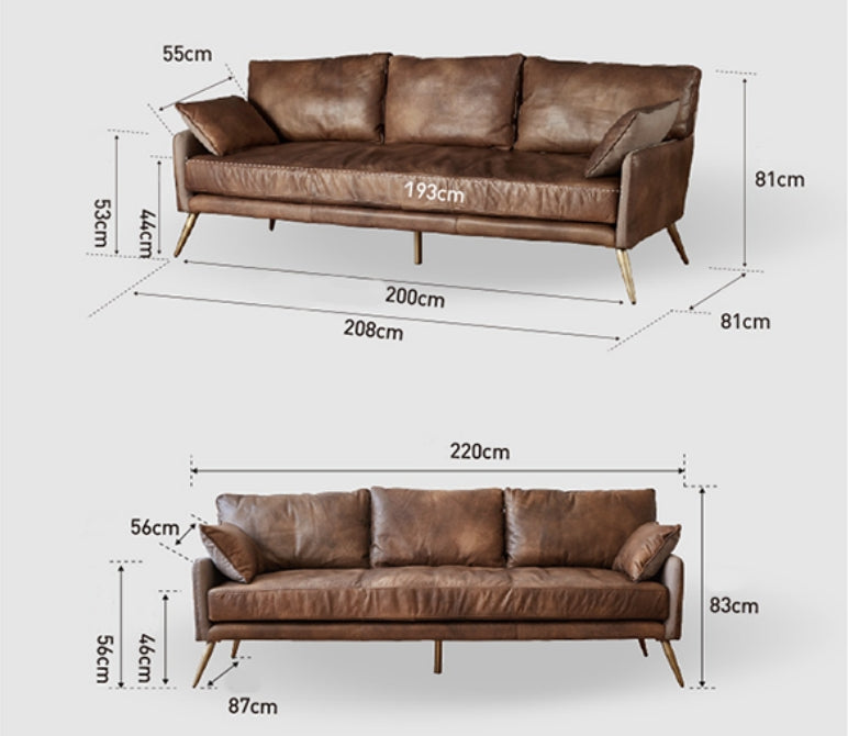 Luna Three Seaters Sofa, Three Seater Corner Sofa, Real Leather-Weilai Concept-Weilai Concept