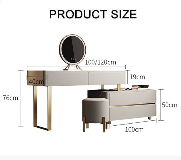 Davidson Dressing Table With LED Mirror, Extendable, Corner Dressing Table-Weilai Concept-Weilai Concept