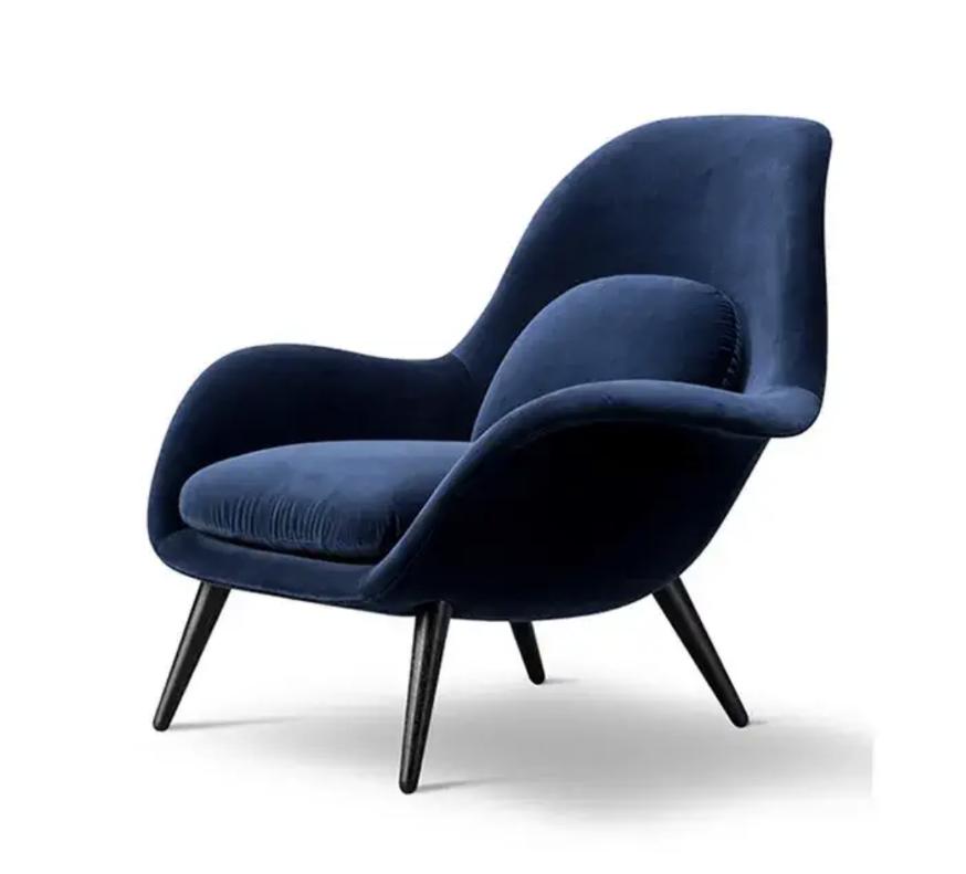 Fredericia Swoon Armchair And Footstool, Velvet-Weilai Concept-Blue ( With Black Legs )-Weilai Concept