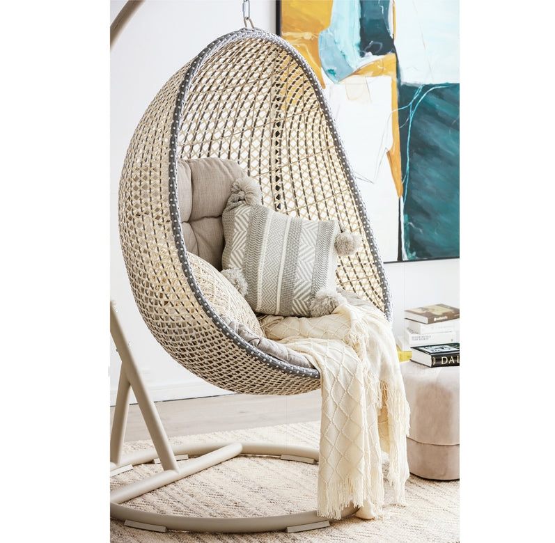 Sutton Garden Rattan Hanging Egg Chair with Stand, Indoor/ Outdoor Furniture-Weilai Concept-Weilai Concept