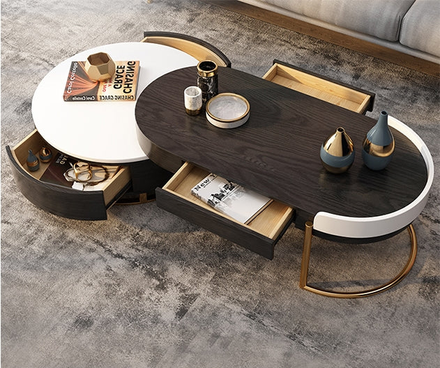 Ouezzane Nesting Coffee Table Set, With TV Stand, Oak-Weilai Concept-Black Oak-Coffee Table-Weilai Concept
