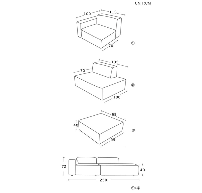 Chul Three Seater Sofa, Modular Sofa, Blue-Sofas-Weilai Concept-Weilai Concept