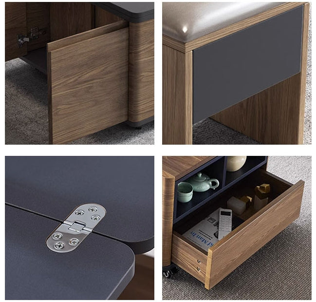 Ruby Lift Top Coffee Table, Multi-Functional Foldable Coffee Table, Walnut & Black-Weilai Concept-Weilai Concept