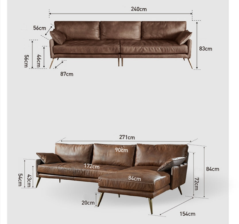 Luna Three Seaters Sofa, Three Seater Corner Sofa, Real Leather-Weilai Concept-Weilai Concept