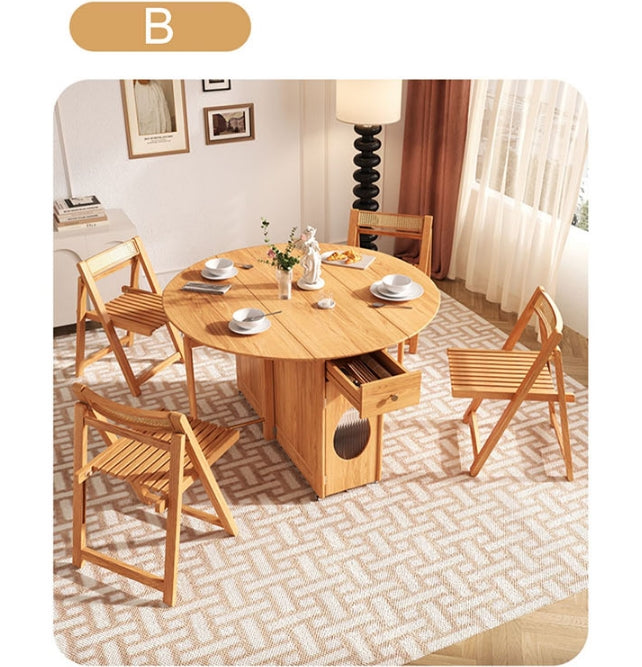 Ainsley Folding Extendable Dining Table, Wood-Weilai Concept-Light Oak Style B-NO Chair-Weilai Concept
