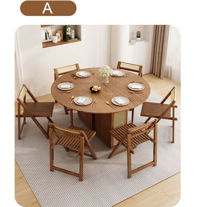 Ainsley Folding Extendable Dining Table, Wood-Weilai Concept-Dark Oak Style A-NO Chair-Weilai Concept