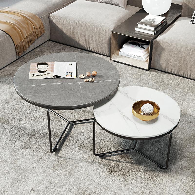 Iver Stone Round Nesting Coffee Table Set, Black & White-Weilai Concept-Weilai Concept