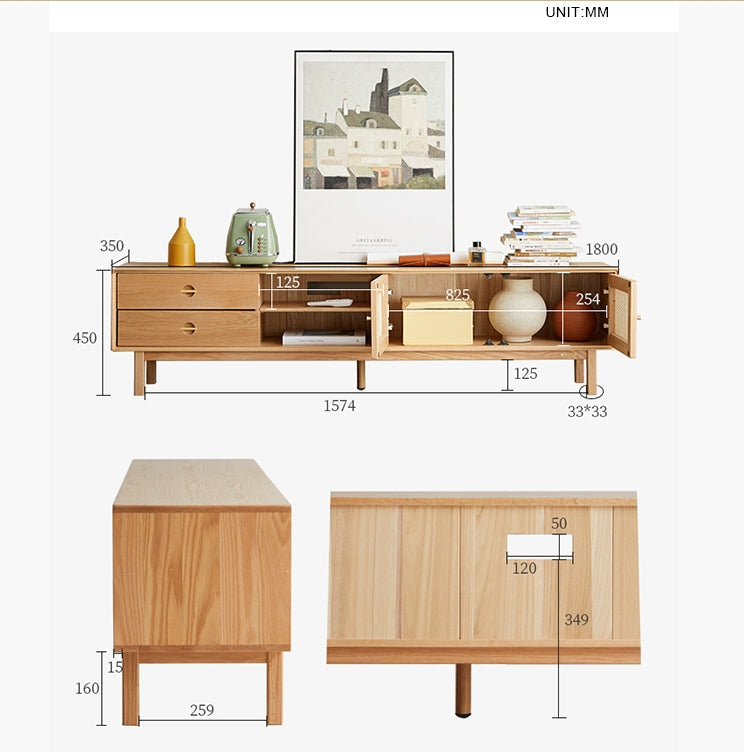 Haygashen Rattan TV Stand, Oak-Weilai Concept-Weilai Concept