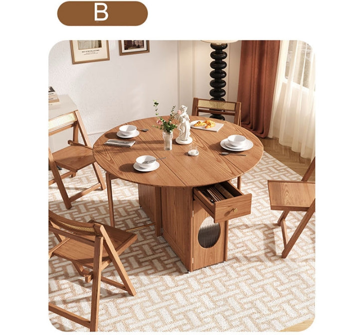 Ainsley Folding Extendable Dining Table, Wood-Weilai Concept-Dark Oak Style B-NO Chair-Weilai Concept