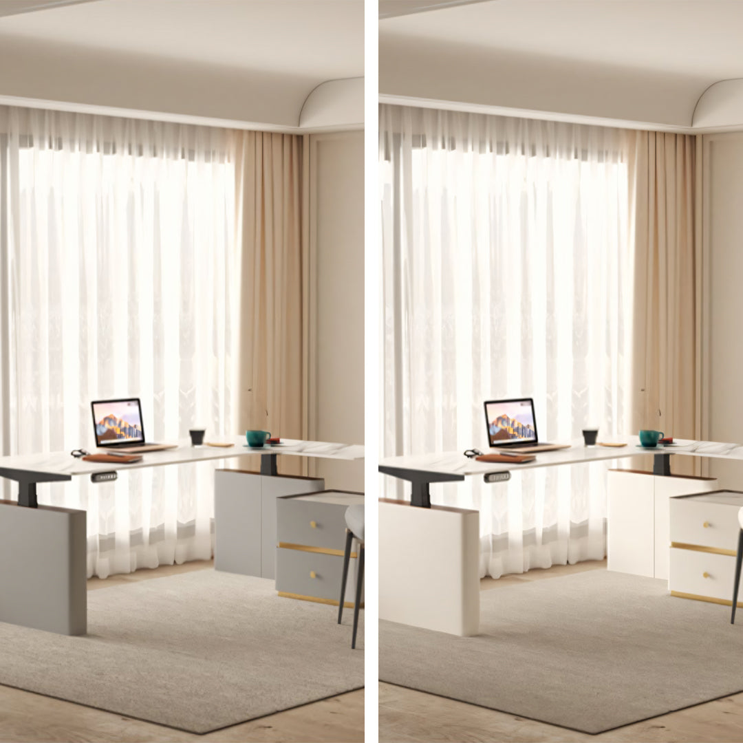 Atkinson Smart Corner Office Desk With Drawers, Cream