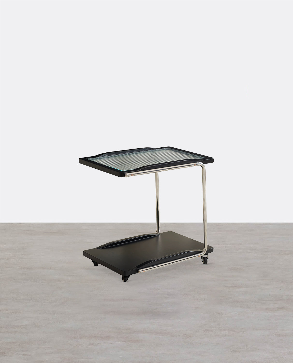 Demetrius Side Table With Trolleys, Black