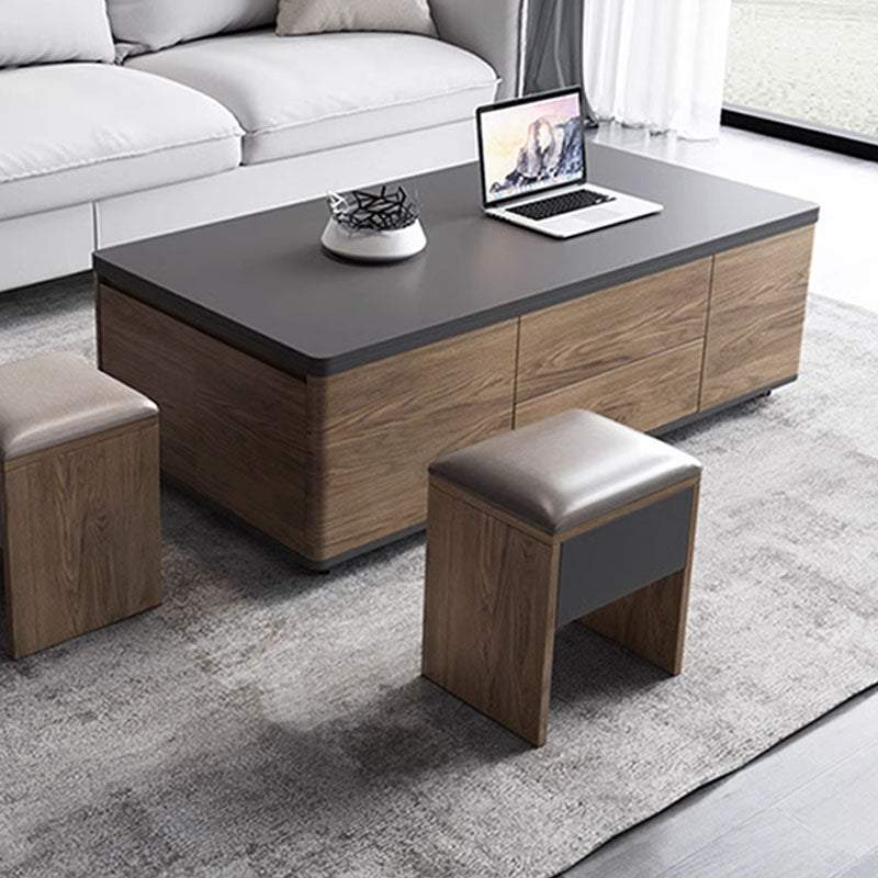 Ruby Lift Top Coffee Table, Multi-Functional Foldable Coffee Table, Walnut & Black-Weilai Concept-Weilai Concept
