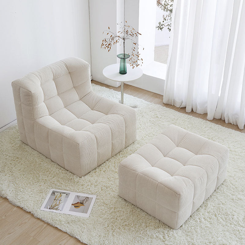 Bernice White Loung Chair And Ottoman, White Corduroy-Weilai Concept-Weilai Concept