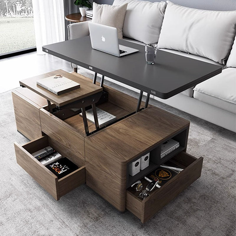 Ruby Lift Top Coffee Table, Multi-Functional Foldable Coffee Table, Walnut & Black-Weilai Concept-Weilai Concept