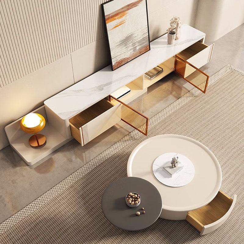 Eudora Modern Nesting Coffee Table Set With TV Stand, Cream And Grey-Weilai Concept-Weilai Concept