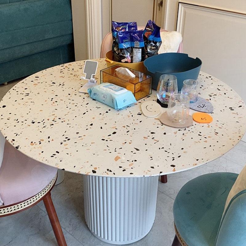 Cracky White Round Dining Table, Premium Terrazzo And Wood Base-Weilai Concept-Weilai Concept