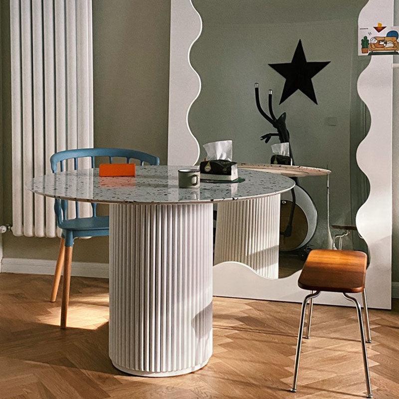 Cracky White Round Dining Table, Premium Terrazzo And Wood Base-Weilai Concept-Weilai Concept