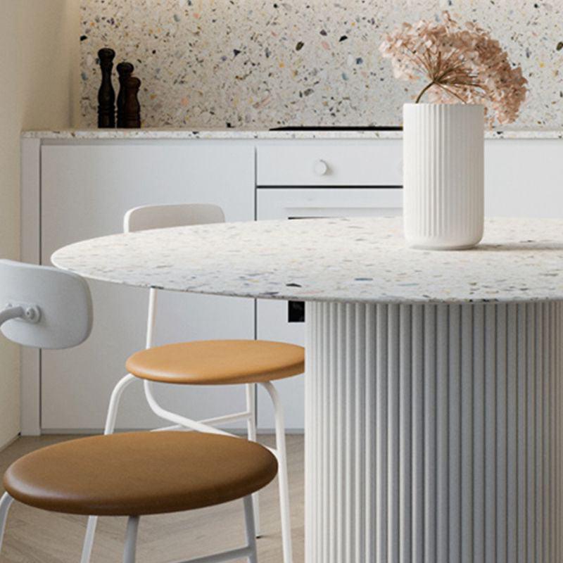 Cracky White Round Dining Table, Premium Terrazzo And Wood Base-Weilai Concept-Weilai Concept