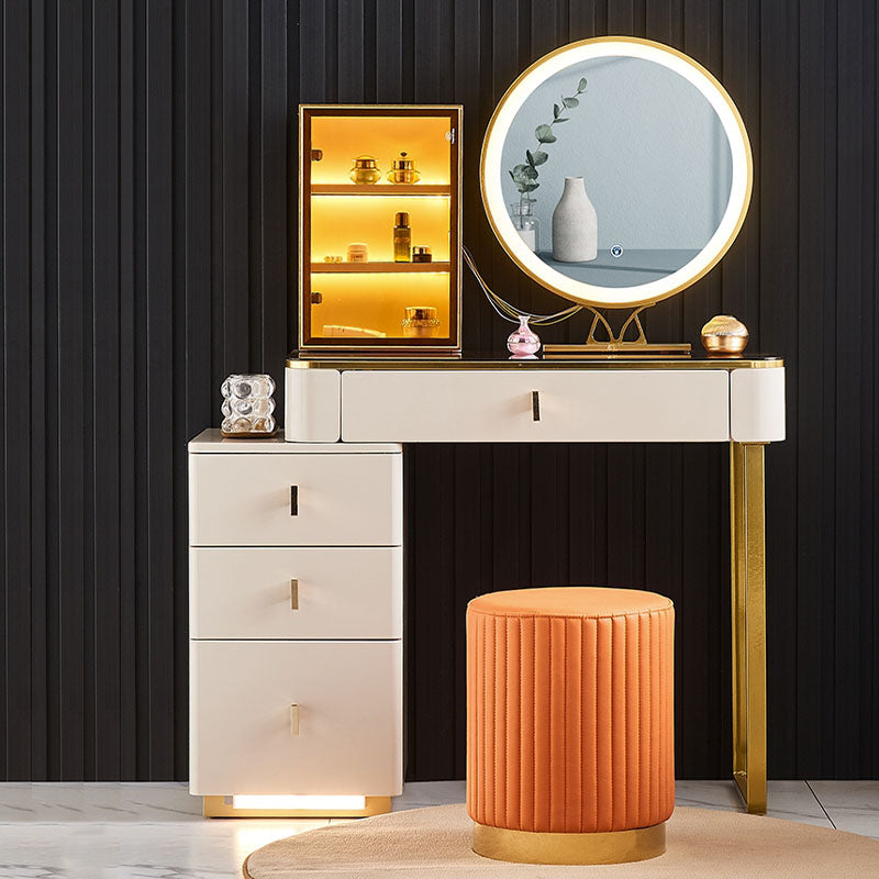 Isai Extendable Dressing Table With LED Mirror-Weilai Concept-A-With Stool-Weilai Concept