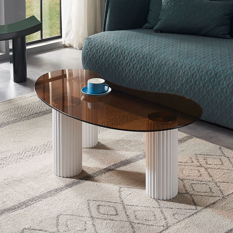 Lunar Coffee Table, Glass-Weilai Concept-Brown Top-White Legs-Weilai Concept