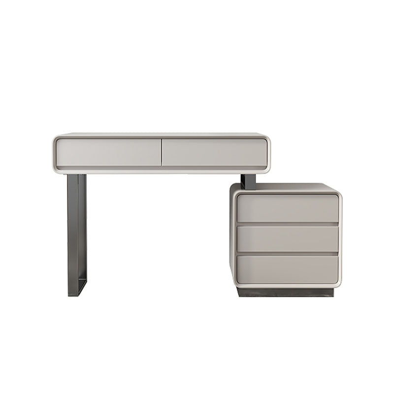 Dobson Dressing Table With LED Mirror, Cream Grey-Weilai Concept-80cm Light Grey-NO Stool-With Round Mirror-Weilai Concept