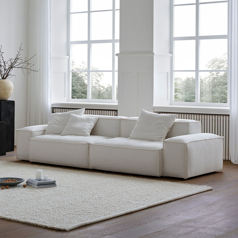 Zaavan Three Seater Sofa, Modular Sofa, White Linen-Weilai Concept-Weilai Concept