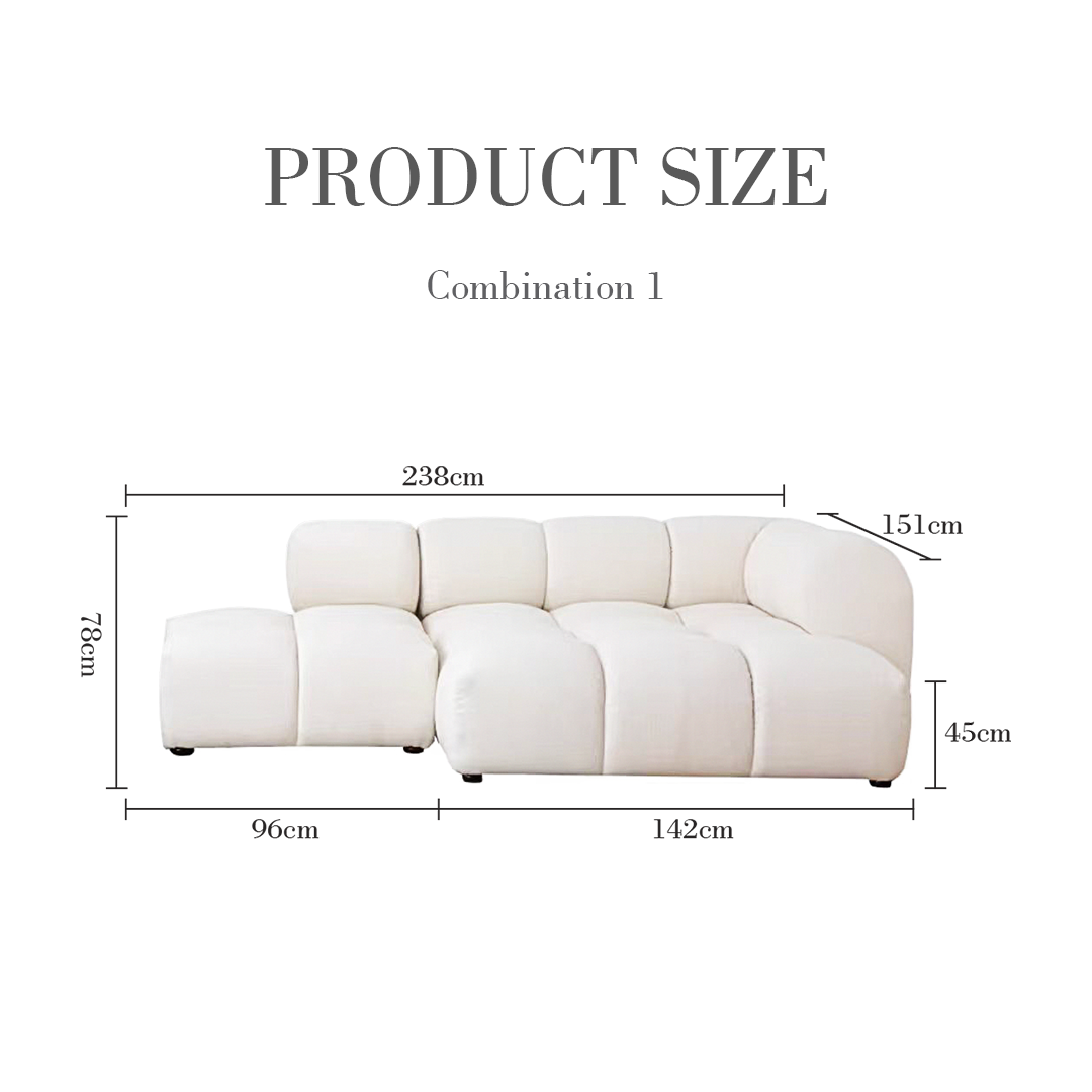 Lysander Velvet Module Three Seater, Four Seater, Five Seater Sofa, Corner Sofa, White-Weilai Concept-Two Seater 238cm Combination 1-Weilai Concept